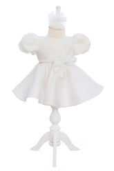 Rochie alba pentru botez, 2 piese, rochie si bentita, REC3263