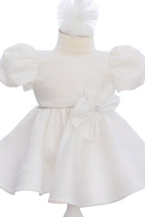 Rochie alba pentru botez, 2 piese, rochie si bentita, REC3263