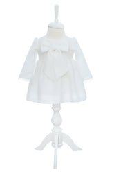 Rochie alba cu fundita pentru botez fetita, REC3340