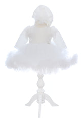 Rochita cu sclipici pentru botez, 2 piese, rochie si turban, REC3348