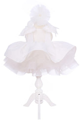 Rochie eleganta pentru botez, cu funde mari pe umeri si fusta bufanta, culoare alb, REC3290