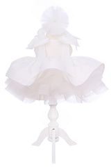 Rochie eleganta pentru botez, cu funde mari pe umeri si fusta bufanta, culoare alb, REC3290