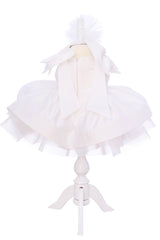 Rochie eleganta pentru botez, cu funde mari pe umeri si fusta bufanta, culoare alb, REC3290