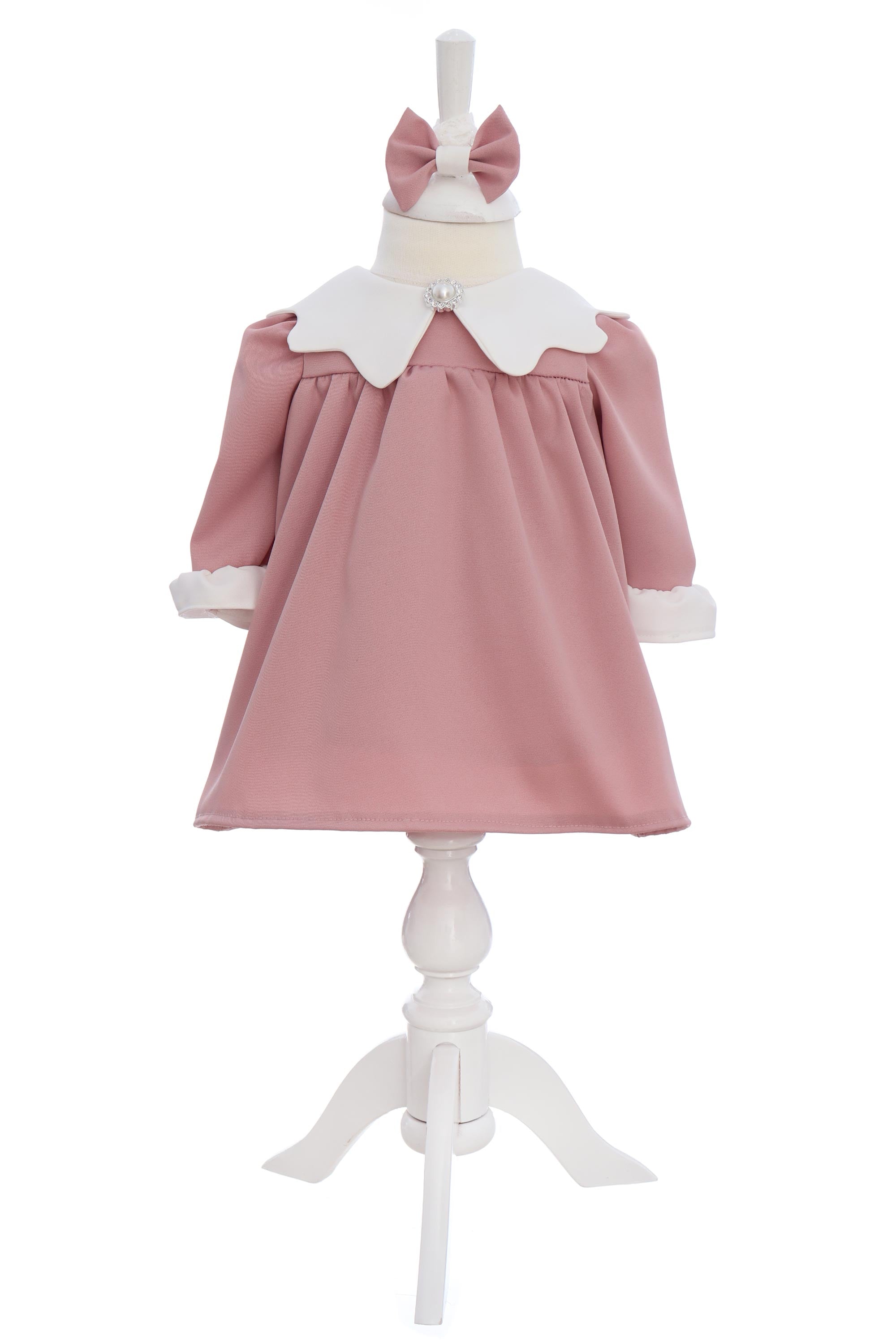 Rochie roz pudrat botez fetita, bentita inclusa, REC3262