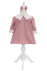 Rochie roz pudrat botez fetita, bentita inclusa, REC3262