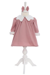 Rochie roz pudrat botez fetita, bentita inclusa, REC3262