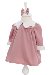 Rochie roz pudrat botez fetita, bentita inclusa, REC3262