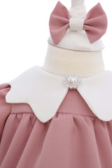 Rochie roz pudrat botez fetita, bentita inclusa, REC3262