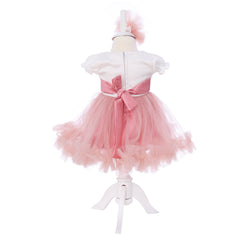 Rochie botez cu maneca scurta, roz pudrat, 2 piese, rochie si bentita, REC3294