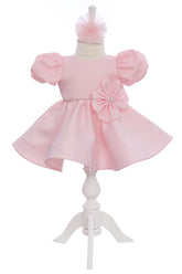 Rochie roz pentru botez, 2 piese, rochie si bentita, REC3265