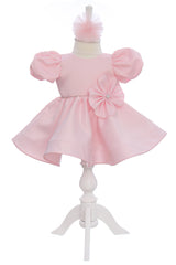 Rochie roz pentru botez, 2 piese, rochie si bentita, REC3265
