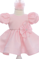 Rochie roz pentru botez, 2 piese, rochie si bentita, REC3265