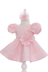 Rochie roz pentru botez, 2 piese, rochie si bentita, REC3265