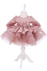 Rochie eleganta pentru botez, cu aplicatii din pietre, culoare roz pudrat, REC3290