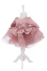 Rochie eleganta pentru botez, cu aplicatii din pietre, culoare roz pudrat, REC3291