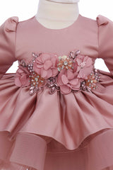 Rochie eleganta pentru botez, cu aplicatii din pietre, culoare roz pudrat, REC3291