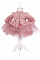 Rochie eleganta pentru botez, cu aplicatii din pietre, culoare roz pudrat, REC3291