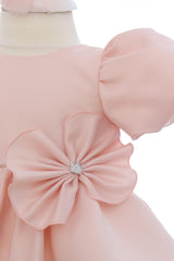 Rochie roz pudrat pentru botez, 2 piese, rochie si bentita, REC3264