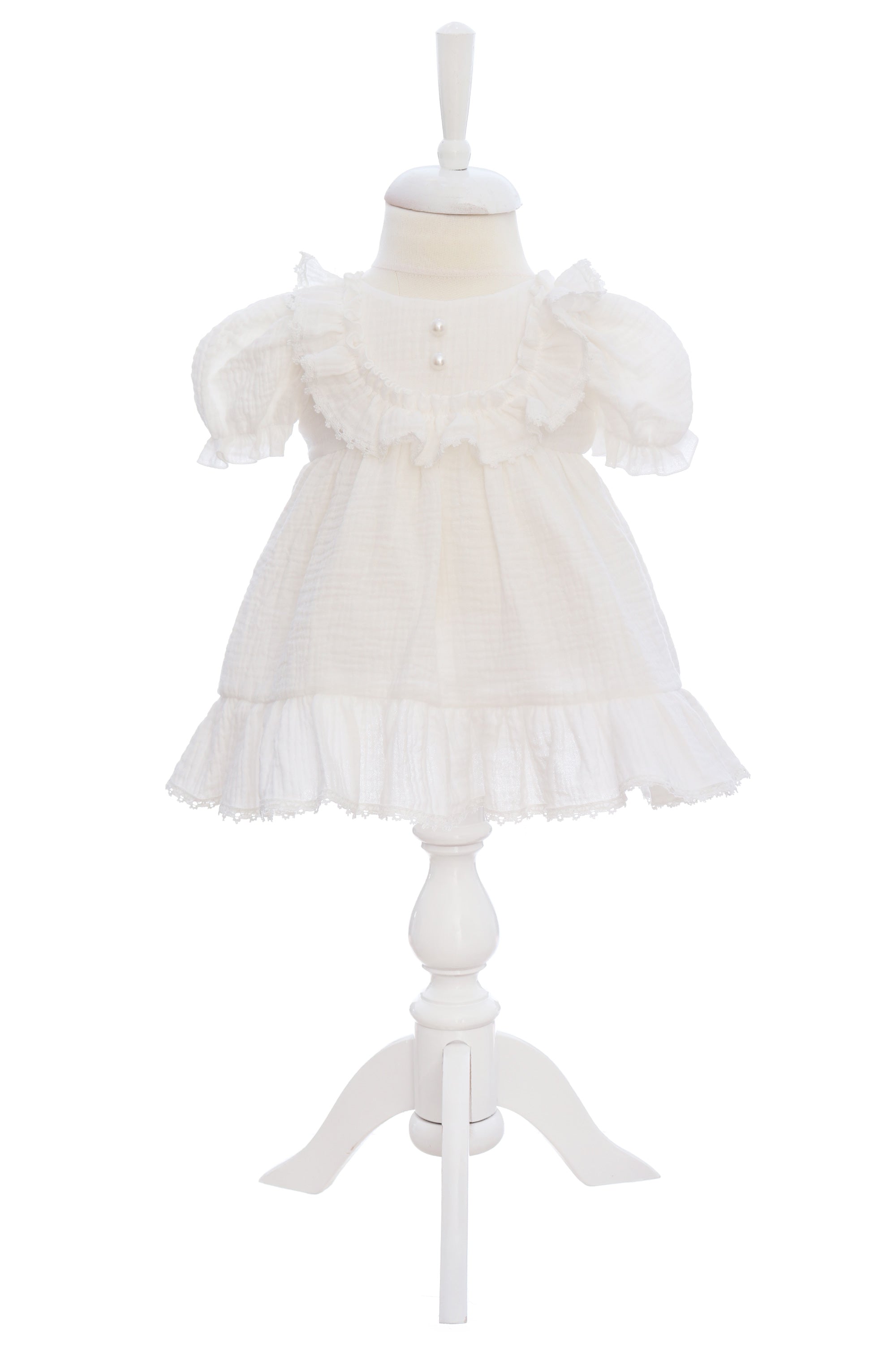 Rochie din muselina pentru botez, alba, REC3266