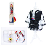 Set trusou complet pentru botez de fete, traditional, model cu tarancuta, 14 piese, Costum popular, Lumanare cu tarancuta, trusou brodat si pantofiori, REC2574