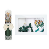 Set trusou si lumanare pentru botez, model Safari, 8 piese, verde, Recostore®, REC2584