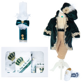 Trusou complet pentru botez de baieti, model cu Print si Coroana, trusou brodat coroana si "Cu drag de la nasi", lumanare cu print, costum print si pantofiori, verde, 14 piese, Recostore®, REC2645