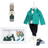 Trusou complet pentru botez de baieti personalizat cu Safari, trusou brodat, lumanare, costum si pantofiori, verde-verde menta, 15 piese, Recostore®, REC2675