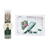 Set trusou si lumanare pentru botez, model Safari, 7 piese, verde, Recostore®, REC2595