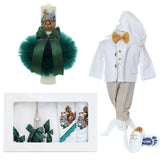 Trusou complet pentru botez de baieti, trusou brodat safari, lumanare cu Safari, costum si pantofiori, verde-crem, 14 piese, Recostore®, REC2657