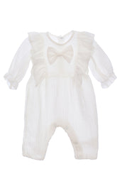 Salopeta din muselina pentru fete, alba, REC3268