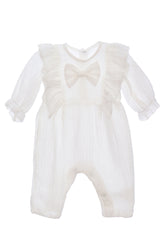 Salopeta din muselina pentru fete, alba, REC3268