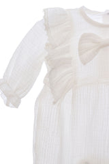 Salopeta din muselina pentru fete, alba, REC3268