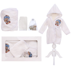 Set prima baita cu nasii, halat, prosop, saculet mirodenii si manusa, model cu Ursulet cu baloane, REC3280