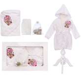 Set prima baita cu nasii, halat, prosop, saculet mirodenii si manusa, model Ursulet cu baloane, REC3283