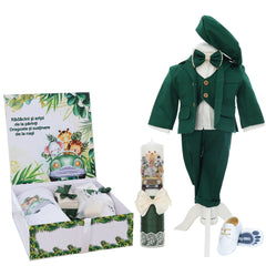 Set botez baieti personalizat cu Safari, culoare verde, Costum, Trusou si Lumanare, REC3215