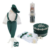 Set botez cu Safari, verde, costum cu aripi, trusou si lumanare, REC3155