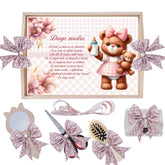 Set tavita pentru taiere mot/turta, model cu Ursulet, roz pudrat, 6 piese, 35x20 cm, Recostore®, REC1967/345