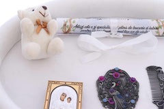 Tavita mot pentru aniversare un an, catifea alba, 8 piese, 43x32 cm, Recostore®, REC5011/6