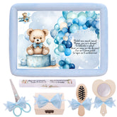 Tava mot aniversare 1 an la baieti, Ursulet cu baloaner, catifea bleu, 7 piese, 34x25 cm, REC5011/10
