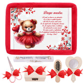 Tavita mot/turta fete, aniversare 1 an, Ursulet catifea rosie, 7 piese, 34x25 cm, Recostore®, REC5011/15