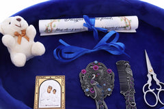 Tavita mot baieti, aniversare un an, catifea albastru electric, 8 piese, 43x32 cm, Recostore®, REC5011/4