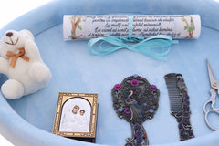 Tavita mot baieti, aniversare un an, catifea bleu, 8 piese, 43x32 cm, Recostore®, REC5011/2