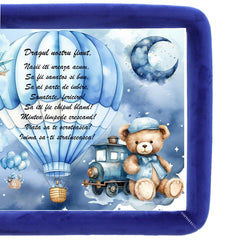 Tava mot aniversare 1 an la baieti, Ursulet aviator, catifea albastru electric, 7 piese, 34x25 cm, REC5011/9