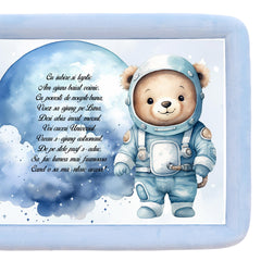 Tava mot aniversare 1 an la baieti, Ursulet astronaut, catifea bleu, 7 piese, 34x25 cm, REC5011/11