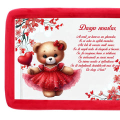 Tava mot/turta fete, aniversare 1 an, Ursulet, catifea rosie, 7 piese, 34x25 cm, REC5011/15