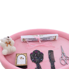 Tavita mot fete, aniversare un an, catifea roz, 8 piese, 43x32 cm, Recostore®, REC5011/1