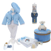 Trusou botez baieti cu Ursulet, culoare bleu, set complet biserica, REC3201