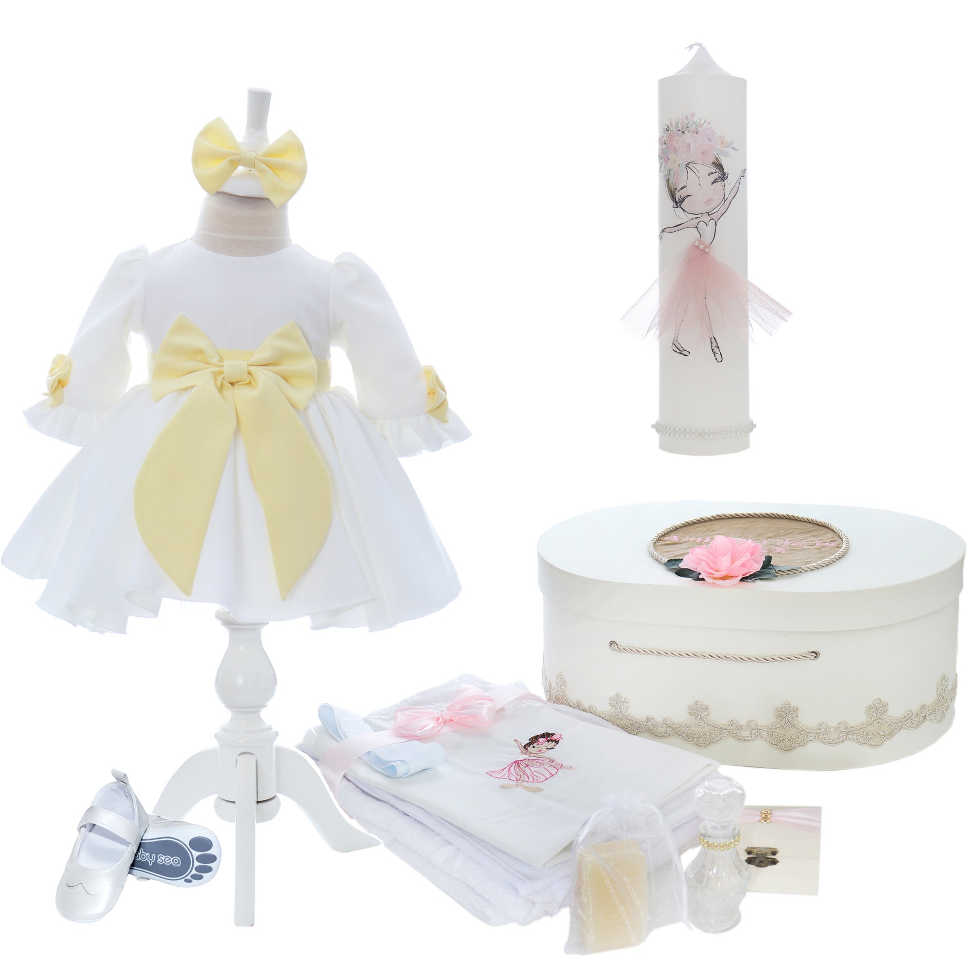 Trusou botez, lumanare, rochie, pantofiori, balerina Juliette, REC3146