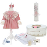 Trusou botez fete, culoare roz pudrat, model Balerina, trusou, rochita si lumanare, REC3187