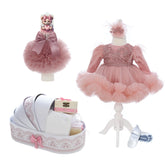 Trusou botez fete, model cu Ursulet, culoare Roz Pudra, Trusou, Rochie si Lumanare, REC3247